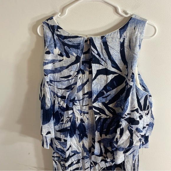 Chico’s Palm Print Maxi Dress Sz 2 Large Blue White Sleeveless Beach Vacation - Picture 9 of 9